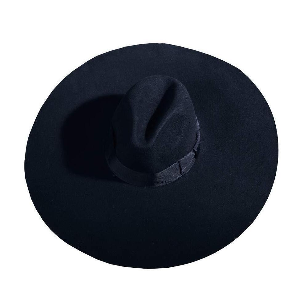 9146 Fedora Wide Brim Hats Wool Felt Floppy Big Cap Panama Black